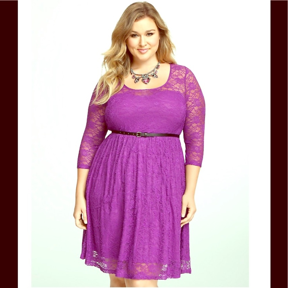 NWT 5x torrid purple lace skater dress 3/4 sleeves